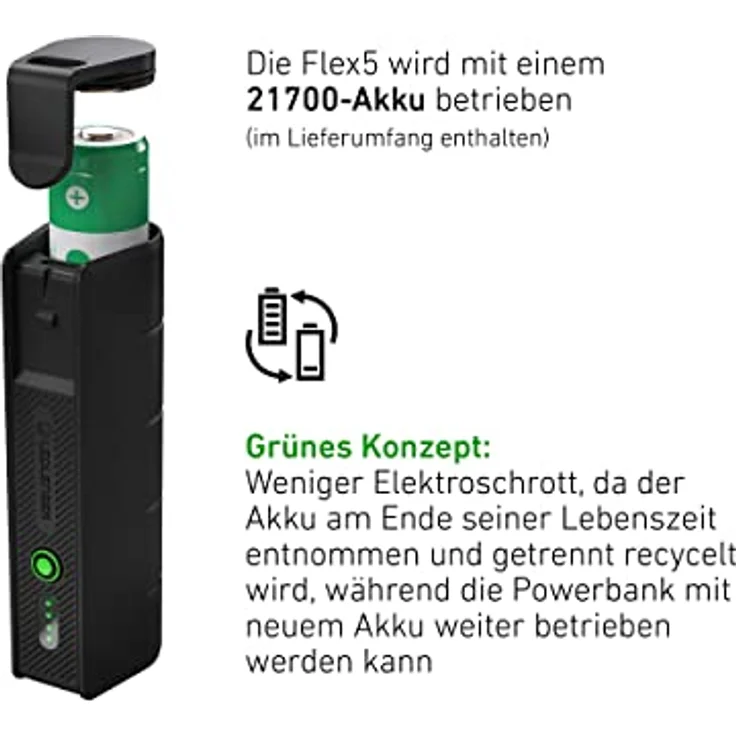 Ledlenser Flex5 Powerbank, 6-in-1-Powerbank, Kurze Ladezeit, 21700-Akku enthalten, Kurzschluss-sicher, Lange Lebenszeit durch austauschbaren Akku – Bild 4