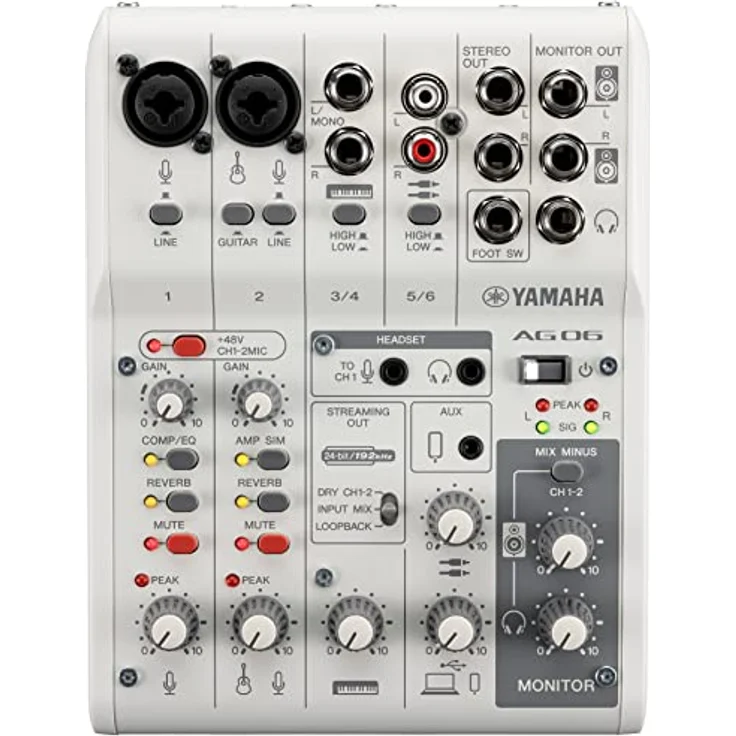 Yamaha AG06MK2 6-Kanal-Live-Streaming Mischpult mit USB-Audio-Interface – Für Windows, Mac, iOS und Android – In Weiß – Bild 2