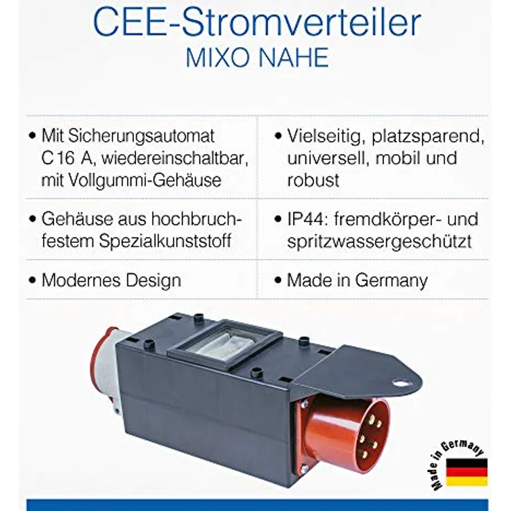 as - Schwabe MIXO Adapter - Stromverteiler NAHE – E-Stecker auf 5-polige E-Steckdose – Robuster Starkstrom-Verteiler für Baustelle und Gewerbe – IP44 – Made in Germany I 60703 – Bild 3