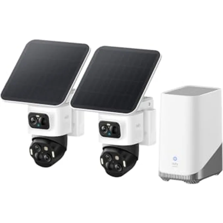 eufy Security eufyCam S4 2‑Kamera‑Set, kabellose Solar‑Überwachungskamera, 4K UHD, 360° Tracking, 8× Hybridzoom, Farbnachtsicht, 16TB lokal