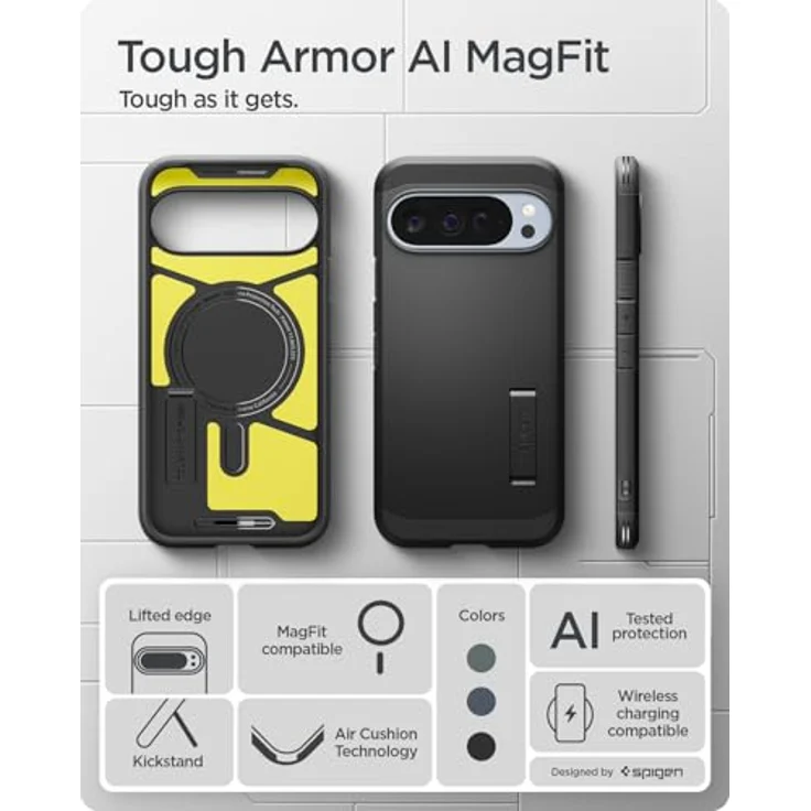 Spigen Tough Armor (AI) MagFit Hülle für Google Pixel 10 Pro XL, Doppellagiger Schutz mit Kickstand, Schwarz – Bild 3