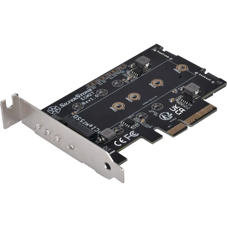 Silverstone SST-ECM27 M.2/SATA Adapterkarte, PCIe 4.0, 1x M-Key, 2x SATA 6G - Low Profile