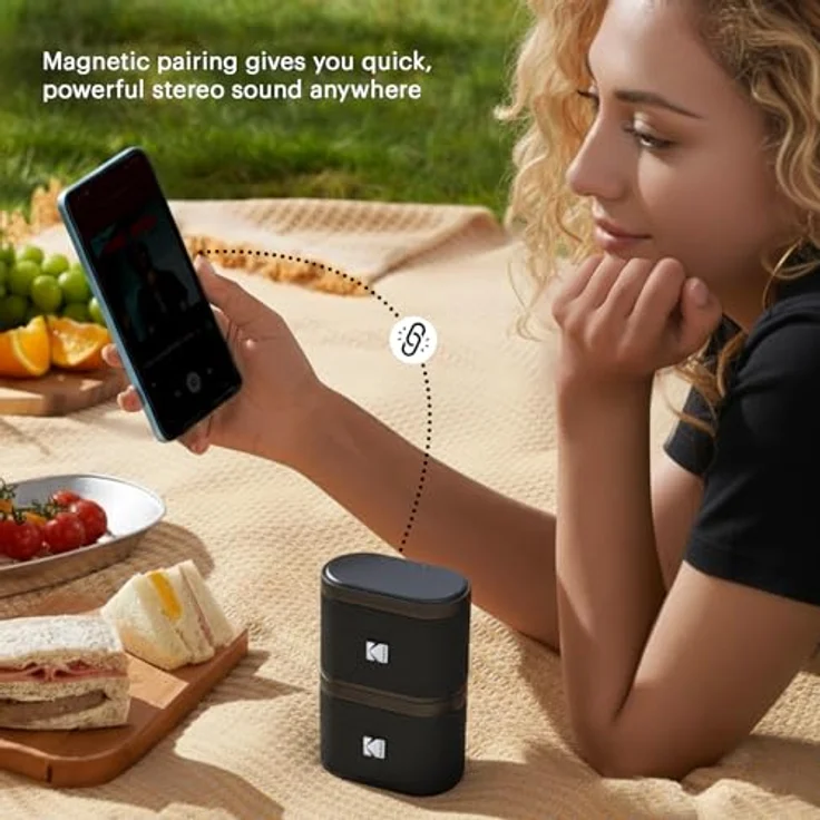 Kodak SoundBrix Wireless Stack Speaker, Bluetooth Lautsprecher mit kraftvollem Bass, 2er Set, Schwarz – Bild 4