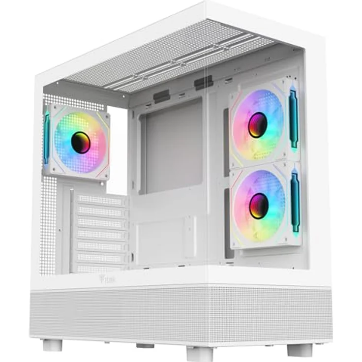 iTek SHOWBUI 42W Gaming Tower ATX PC-Gehäuse mit ARGB-Lüftern, USB3 und Typ-C-Anschluss, gehärtetes Glas, weiß – Bild 1