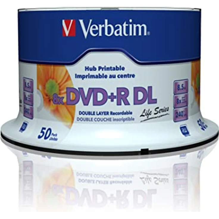Verbatim DVD Double Layer DVD+R DL 8.5 GB - 240 min 8x, Full printable White No ID, 50 Stück in Cakebox – Bild 2