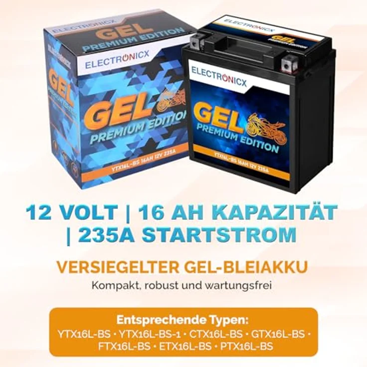 Electronicx Extreme Edition GEL Motorradbatterie 16Ah 12V - wartungsfrei, zyklenfest, auslaufsicher, vibrationsfest für Motorrad, Roller, Quad und ATV – Bild 5