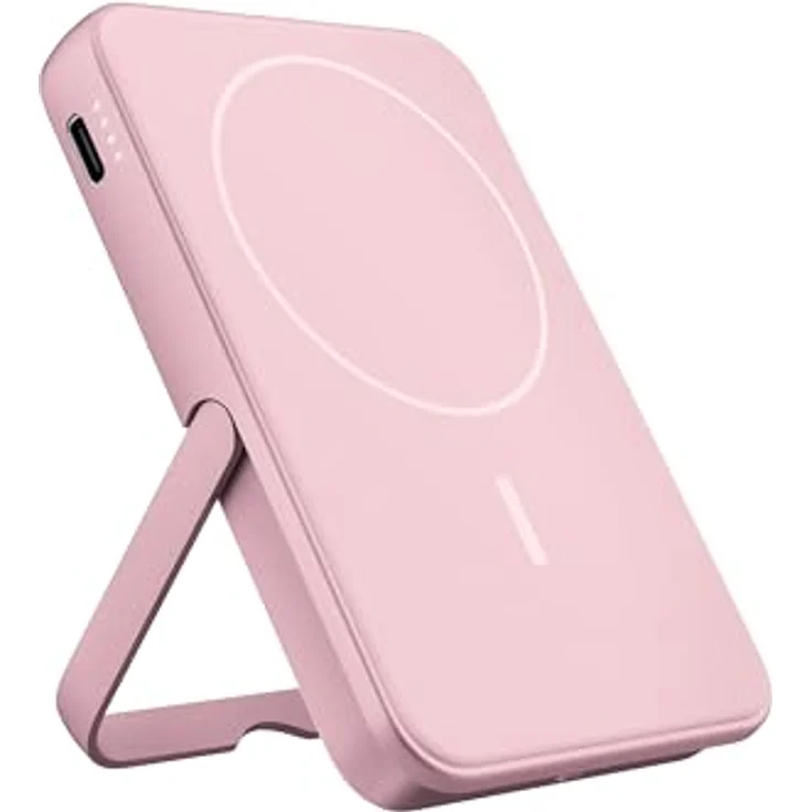 Fresh 'n Rebel Wireless Magnetic Powerbank 5000mAh, MagSafe-kompatibel, PD 20W Schnellladung, USB-C Port (in/Out), tragbar, mit Ständer (Pastel Pink) – Bild 1