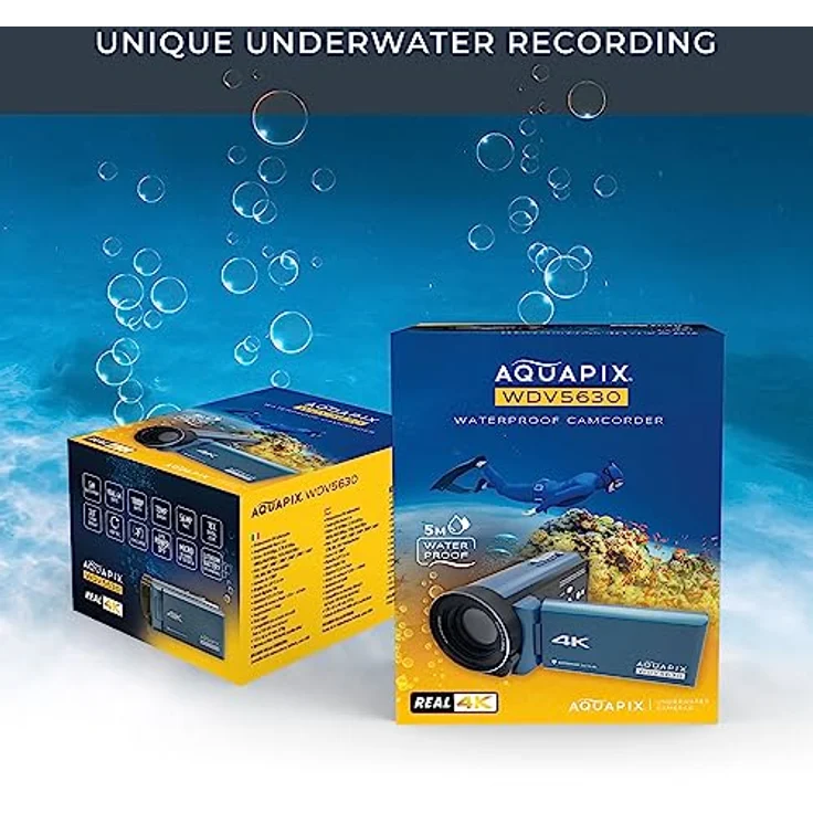 Easypix Aquapix WDV5630, Wasserfester Camcorder mit 13 MP Sensor, 4K Video und 18-fachem Zoom, GreyBlue – Bild 5