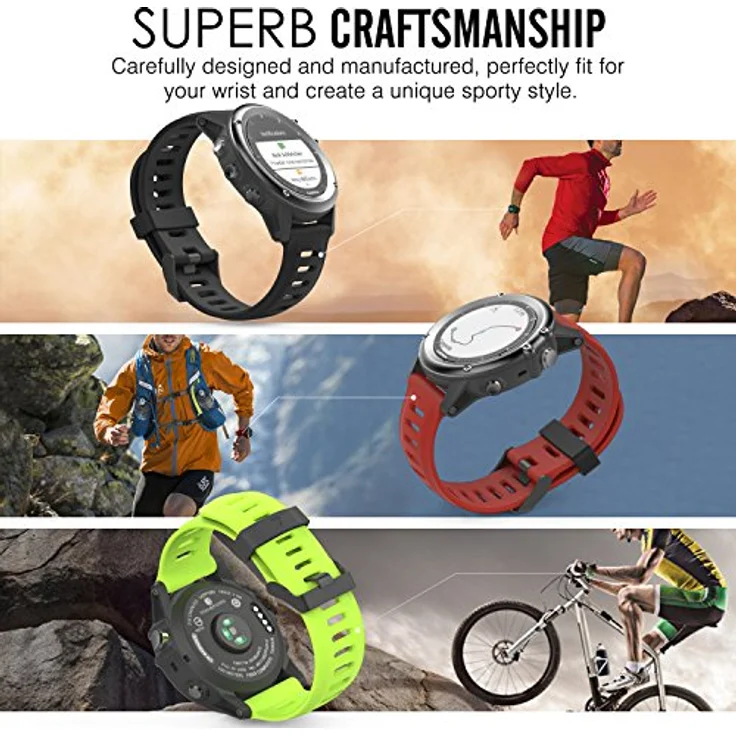 MoKo Armband für Garmin Fenix 3/3 HR/5X/5X Plus/Tactix Charlie/Descent Mk1/Quatix 3, Silikon Sportarmband mit Werkzeug, grau, für Handgelenke 145-210 mm – Bild 5