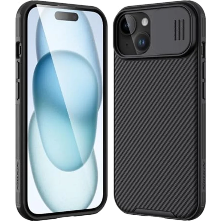 Nillkin Schutzhülle für iPhone 15 Plus mit Kameraabdeckung, CamShield Pro Schutzhülle [Kameraschutz], [Stoßfänger PC+TPU], Schwarz