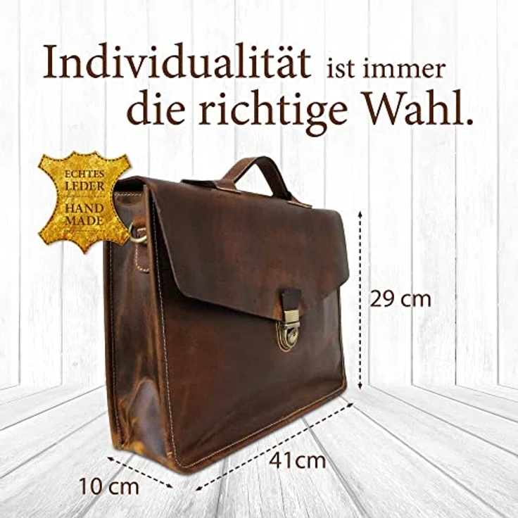 Corno d´Oro Handmade Aktentasche Herren Leder Groß für 15.6 Zoll Laptop in Braun – Bild 3