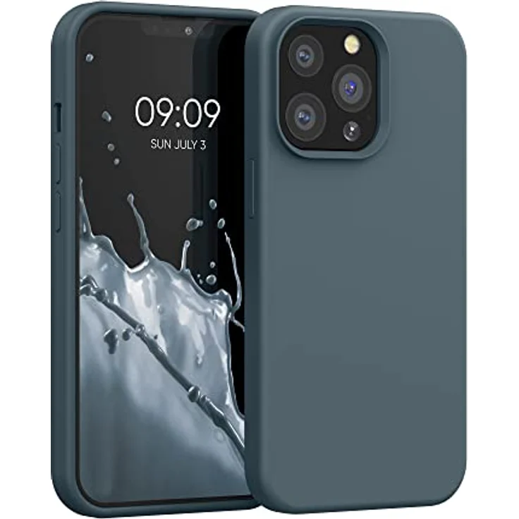 kwmobile iPhone 13 Pro Hülle Silikon, flexibles TPU Case mit kabellosem Laden - Dunkler Schiefer – Bild 1