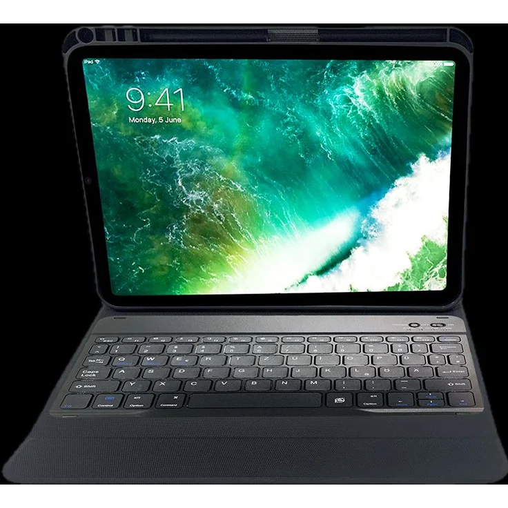 Deqster Slim Combo Keyboard 10.9", Bluetooth Tablet-Tastatur für Apple iPad, Schwarz, abnehmbar und tragbar