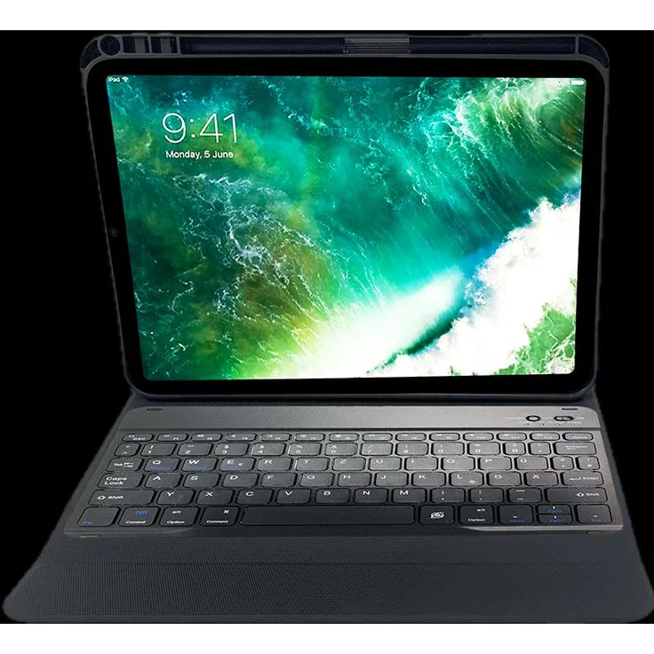 Deqster Slim Combo Keyboard 10.9", Bluetooth Tablet-Tastatur für Apple iPad, Schwarz, abnehmbar und tragbar