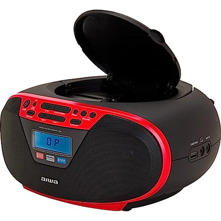 Aiwa BBTU-400RD Tragbares CD-Radio mit Bluetooth und USB, Farbdisplay, RDS, FM PLL, Weckerfunktion, Rot – Bild 5