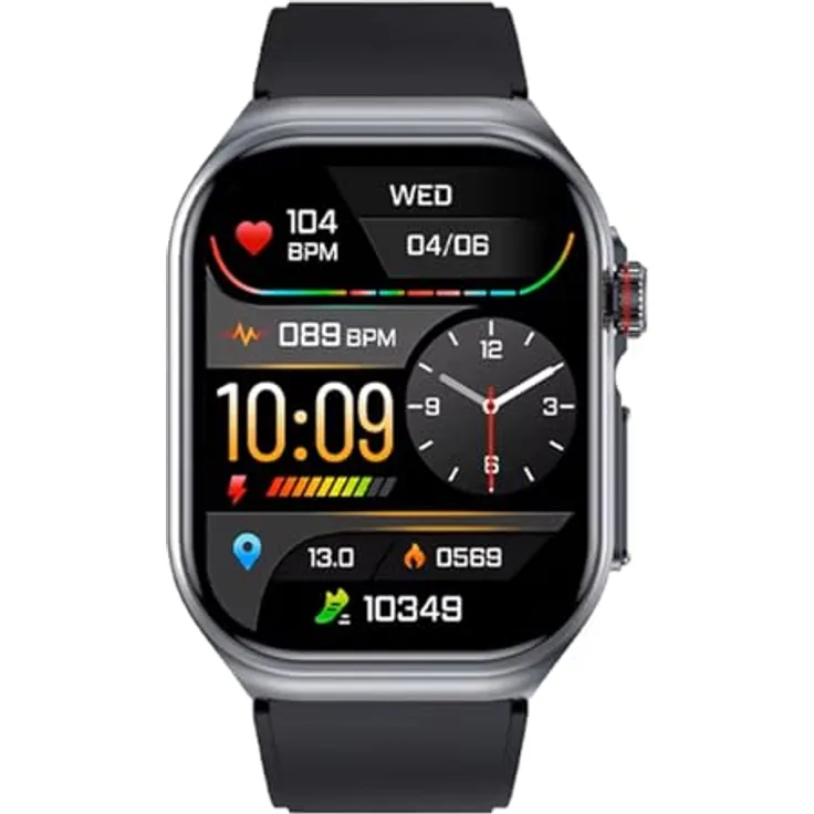 Knauermann PRO 3 Fan Edition eckig (2025) Grau, Gesundheitsuhr Smartwatch mit Telefoniefunktion, EKG Plus, HRV, SOS Funktion, BT Bluetooth, Schlafapnoe, Silikonband Schwarz