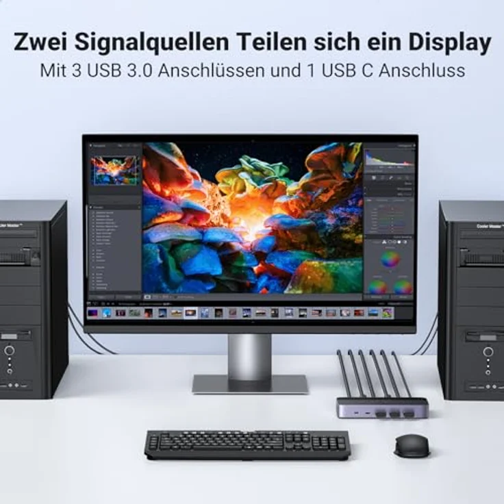 UGREEN HDMI 2.0 KVM Switch 4K@60Hz USB 3.0 Switch 4 USB Ports (3*USB 3.0+ USB C), Schwarz - Effizientes Teilen von Monitor und Peripheriegeräten für 2 PCs – Bild 2