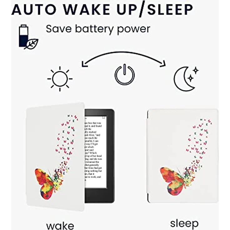 kwmobile Klapphülle für Kobo Aura H2O Edition 2, eReader Case in Mehrfarbig Pink Weiß mit Schmetterling Design, Kunstleder mit Magnetverschluss – Bild 3