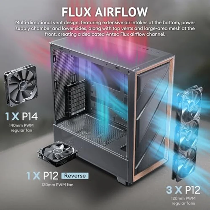 Antec GEH Antec Flux Midi Tower schwarz Retail, PC-Gehäuse mit multidirektionalem Entlüftungsdesign und Unterstützung für bis zu 9 Lüfter – Bild 3