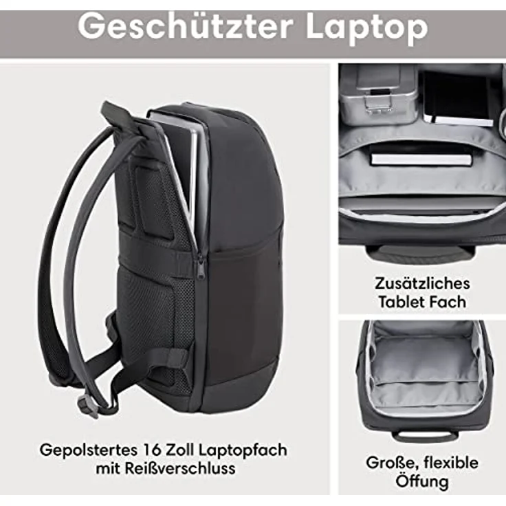 LARKSON Laptop Rucksack Herren & Damen Grau - Niklas - Notebook Backpack für Business Arbeit Uni - 16 Zoll Laptoprucksack für Reise Handgepäck - Wasserabweisend – Bild 3