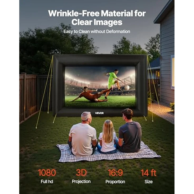 VEVOR aufblasbare Filmleinwand 600D, knitterfreies Oxford-Gewebe, 16:9, tragbare Leinwand mit leisen Lüfter für Heimkino und Mottoparty (378 x 160 x 317 cm) – Bild 2