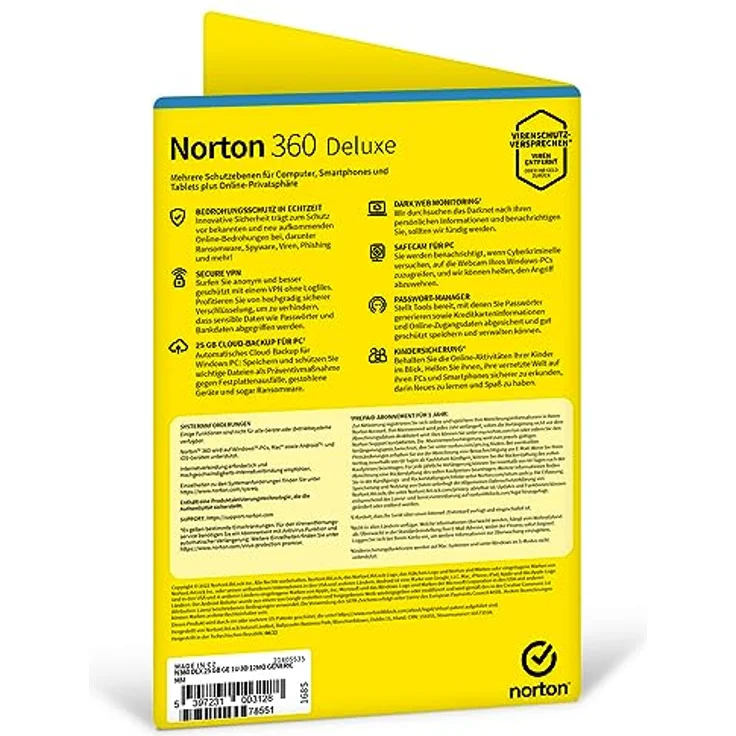 Norton 360 Deluxe, Antivirus und Internet Security für 3 Geräte, 1 Jahr, inkl. Secure VPN, Passwort-Manager, Firewall, Aktivierungscode per Post – Bild 2