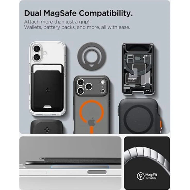 Spigen Dual Pop MagFit MagSafe Ring Magnet Halterung, Doppelseitiger, Flexibel, Leicht und dünn [Marmor-Grau] für iPhone 17/16/15 Pro Max, Google Pixel 10 Pro, Samsung Galaxy S25 – Bild 3