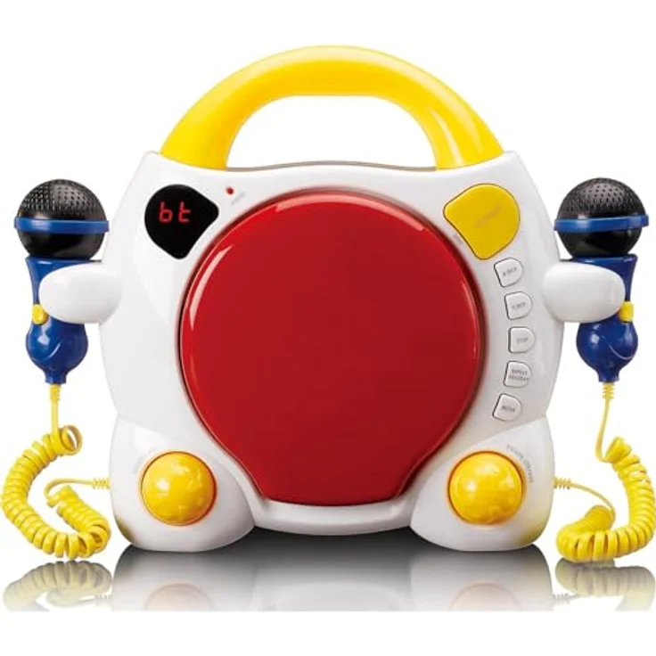 Lenco KCD-011 CD-Player Sing Along für Kinder - Bluetooth 5.0 - Antishock - LED-Display - Titelspeicher - 2 Mikrofone für Karaoke - AC- oder Batterie betrieben - mit Aufklebern – Bild 2