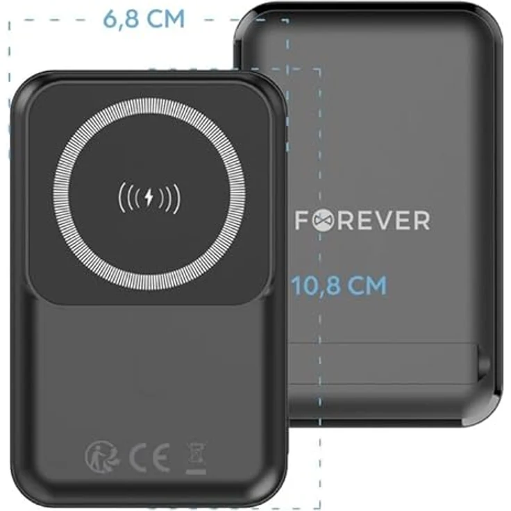 FOREVER MATB-100 Powerbank, kabelloses Laden mit 10.000 mAh, PD Power Delivery & QC Quick Charge, elegant schwarz, mit LED-Anzeige und Magnetgriff – Bild 5
