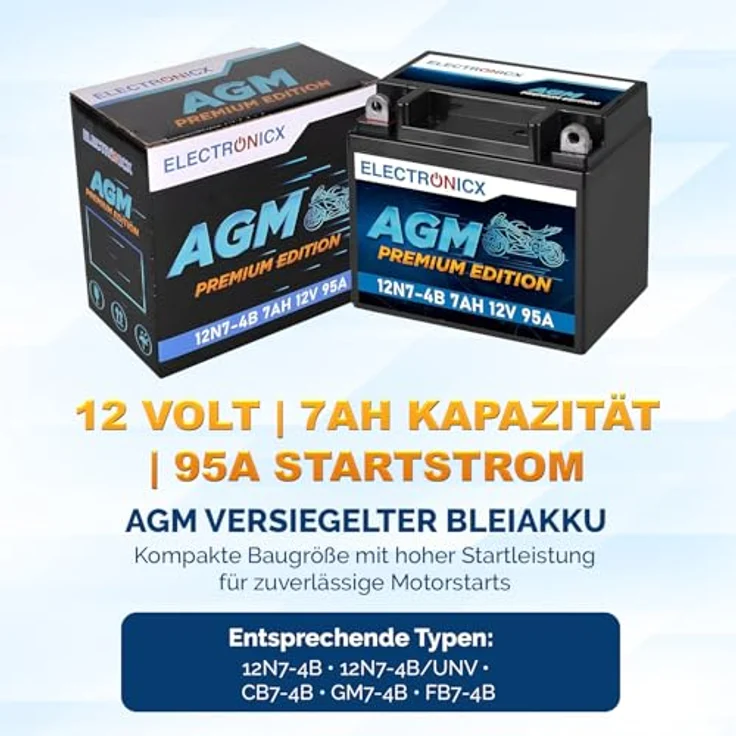 Electronicx AGM-12N7-4B, AGM Motorradbatterie 7Ah 12V, wartungsfrei, auslaufsicher, vibrationsfest für Motorrad, Roller, Quad und ATV – Bild 5