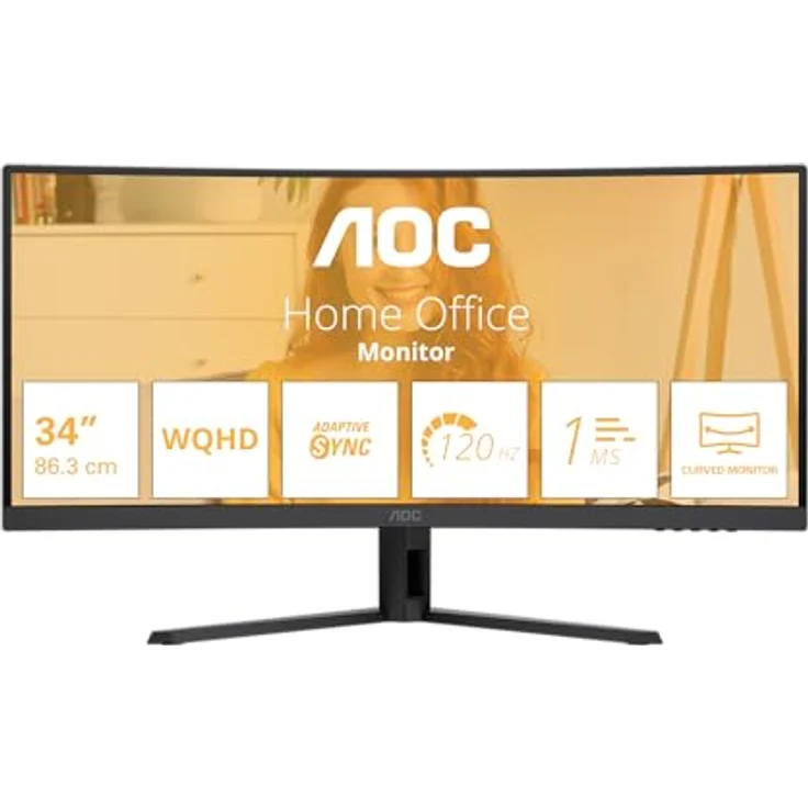 AOC CU34B3E 34 Zoll Curved UW-QHD Monitor, 120Hz, 1ms MPRT, VA Panel, Adaptive Sync, HDR Ready, Schwarz – Bild 2