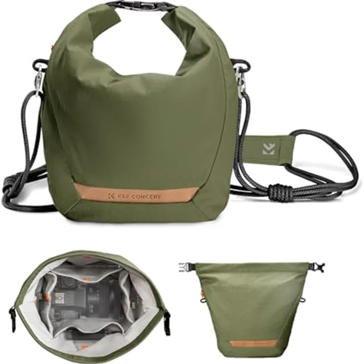 K&F CONCEPT Kameratasche, Modische Umhängetasche für spiegellose Kameras, Tragbare leichte Camera Bag, Grünes Design, mit mehreren Staufächern
