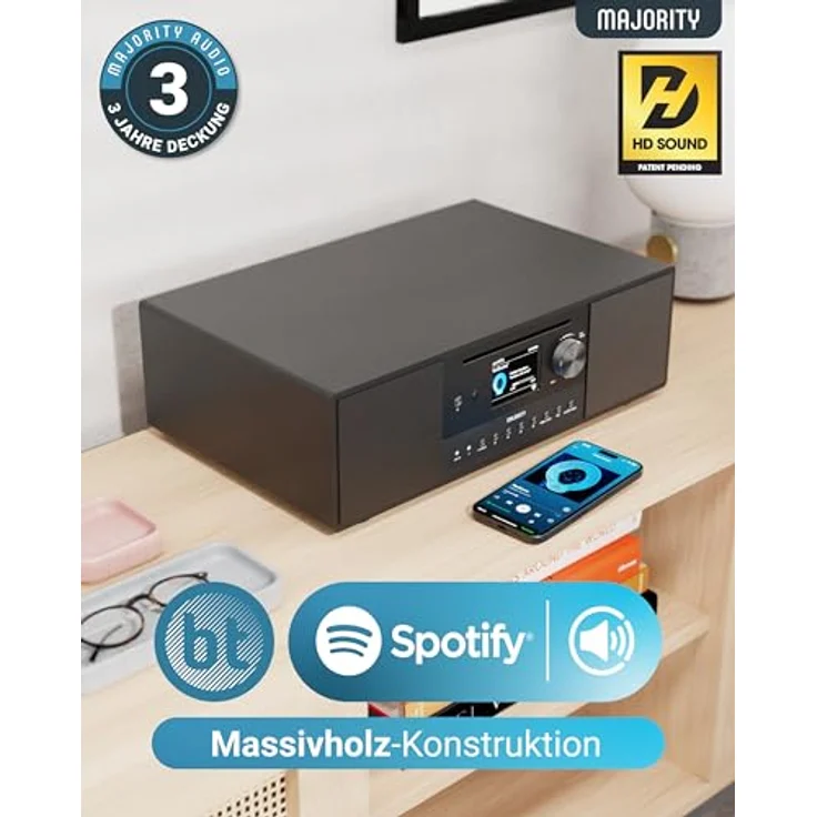 MAJORITY Quadriga Internetradio mit CD Player & Bluetooth | 120W 2.1 Stereo DAB Radio mit Eingebauter Subwoofer | Internetradio WLAN mit Spotify Connect, Podcasts, FM | Farbdisplay – Bild 3