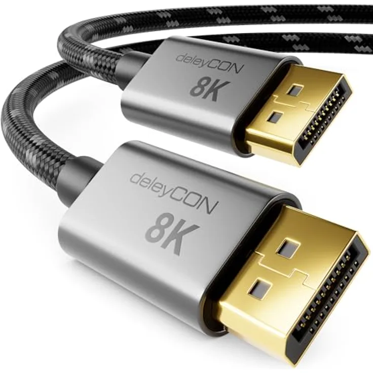 deleyCON 5m 8K DisplayPort Kabel 1.4, HBR3, 32.4Gbps, unterstützt 8K@60Hz, G-Sync & FreeSync, Schwarz Grau