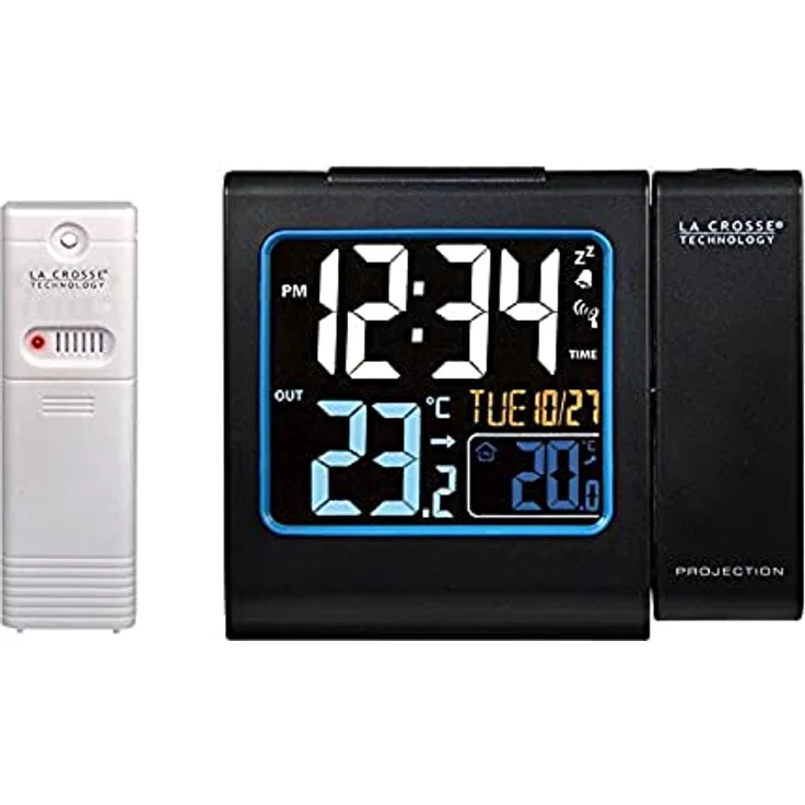 La Crosse Technology WT552-BLA Funkwecker, mit Projektion in Rot, farbiges LCD-Display, Innen- und Außentemperatur, Schwarz – Bild 2