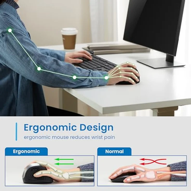 Ewent Vertical Ergonomische Kabellose Maus, 2.4 GHz, Nano USB-Empfänger, 800/1200/2400 DPI, 6 Tasten, für Windows und MacOS, Schwarz – Bild 4