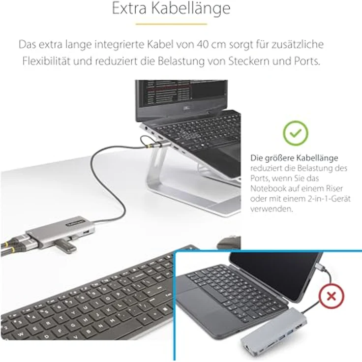 StarTech.com USB-C Multiport Adapter mit USB-C zu USB-A Dongle, USB C Docking Station 2X HDMI (4K30Hz/1080p60Hz), 3X USB-A 5Gbps, Mini Dock, Laptop Dockingstation, 40cm Kabel (167B-USBC-MULTIPORT) - Erhöhte Produktivität und Dual Display Kompatibilität, Silber – Bild 5
