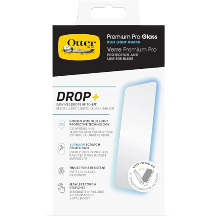 OtterBox Premium Pro Blue Light Glass Displayschutz für iPhone 15 Pro, gehärtetes Glas, überragender Kratzschutz, übersteht Stürze bis zu 1.8m, antimikrobieller Schutz – Bild 1