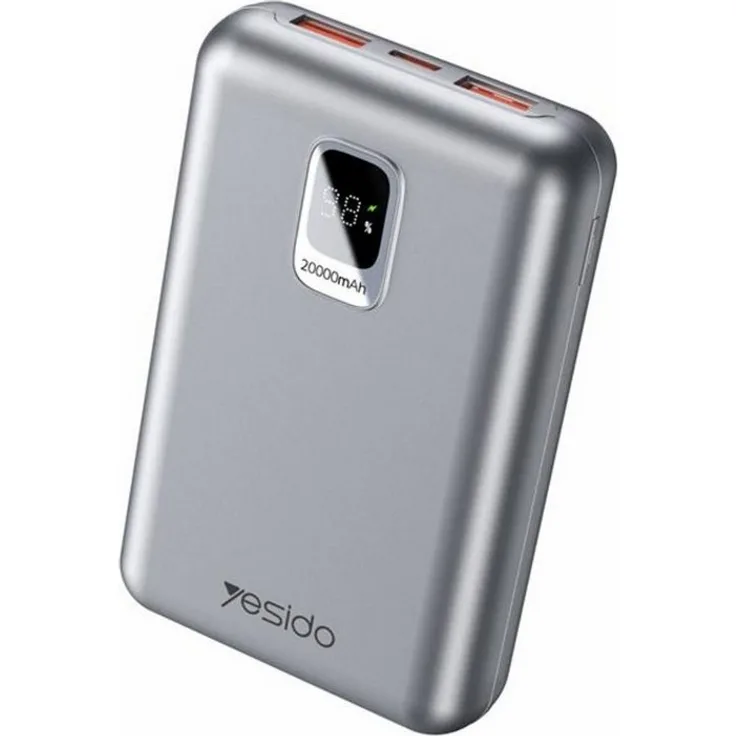 Yesido YP47 Powerbank, 20.000 mAh, 22,5W Schnellladung, PD 20W, LED-Display, Silber