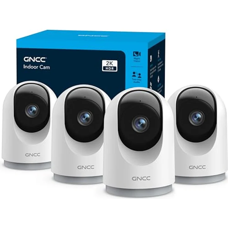 GNCC 2K Überwachungskamera Innen, 360° Kamera mit Infrarot-Nachtsicht, 2-Wege-Audio und Cloud-Speicher, 4er-Pack – Bild 1