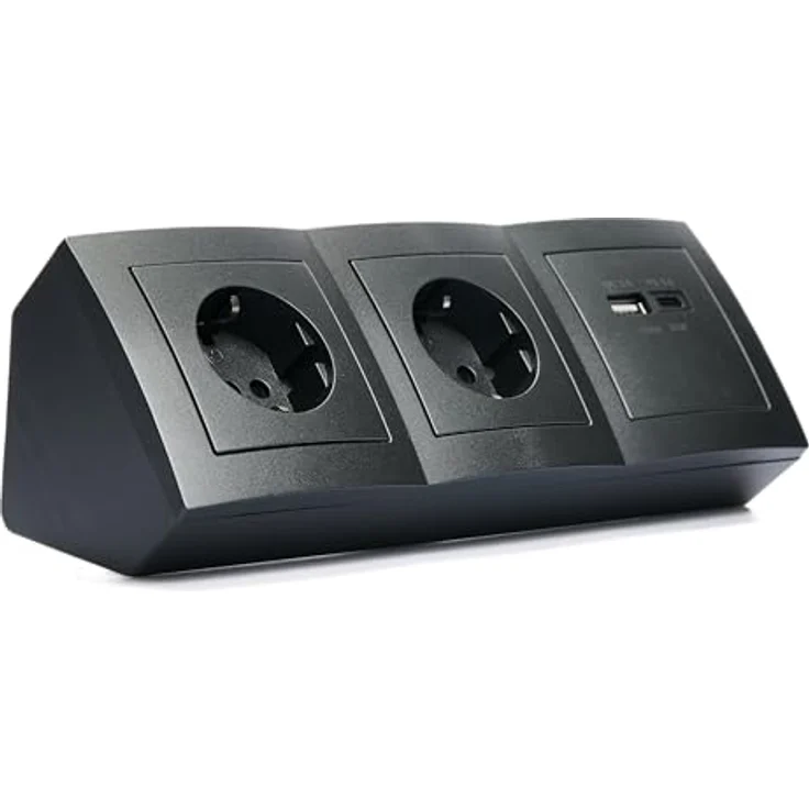 MC POWER Steckdosenblock Flair, 2-Fach Steckdose + USB-C/A, 15cm Kabel mit Lüsterklemme, 250V / 16A, Aufbau, anthrazit matt – Bild 1