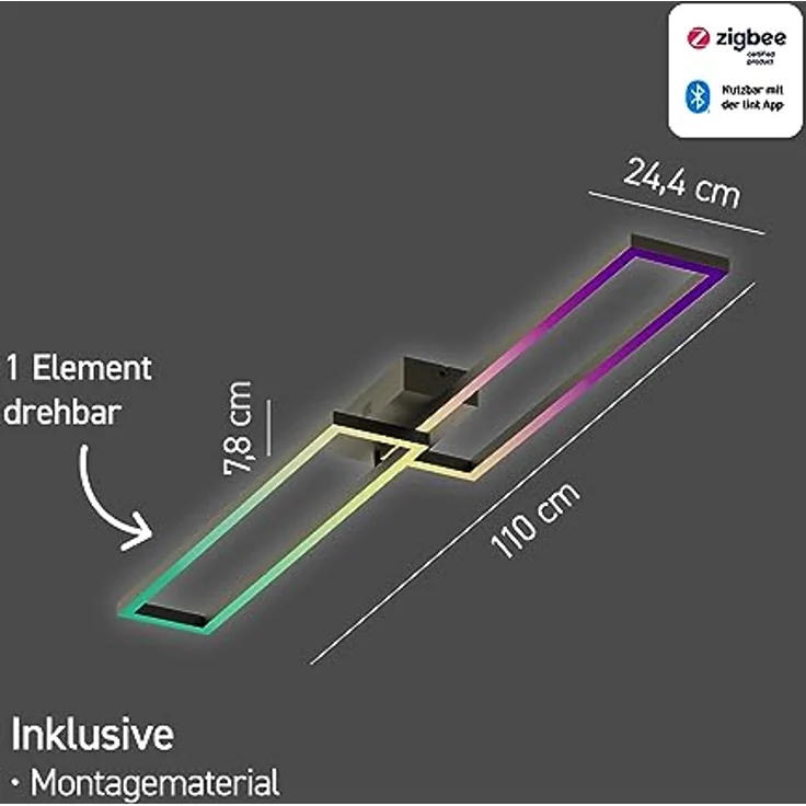 tint Smarte LED-Deckenleuchte Ciso black – Dimmbar mit weißem und farbigem Licht, steuerbar per Alexa, Fernbedienung oder Bluetooth – Bild 2