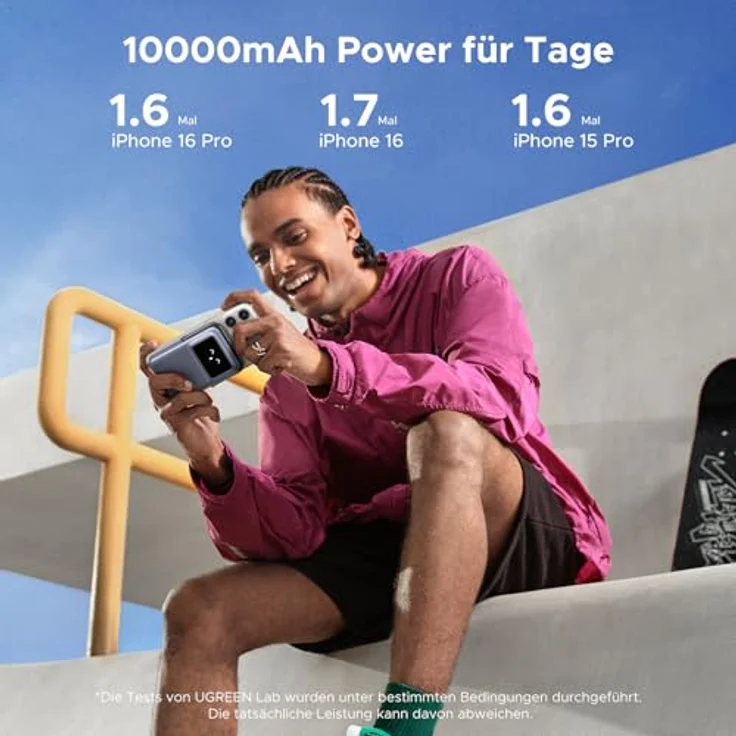 UGREEN UNO Wireless Powerbank 10000mAh Qi2 15W Magnetische Power Bank mit USB-C Schnellladefunktion 20W und Ständer kabellos MagSafe kompatibel mit iPhone 16 Pro Max/16 Pro/16/15/14/13/12 (Schwarz) – Bild 3