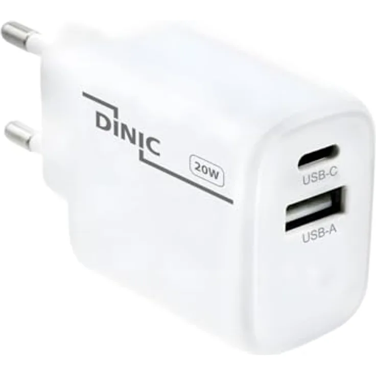 DINIC USB C + A Ladegerät 20W, Schnellladegerät mit Power Delivery + QC 3.0, USB-A + USB-C Anschlüsse, weiß