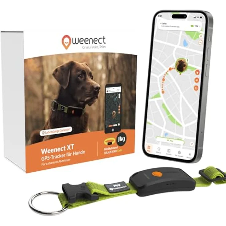 Weenect Hund XT GPS-Halsband für Hunde, wasserdicht, mit XL-Antenne und integriertem Julius-K9 Halsband, gelb, Abonnement erforderlich – Bild 1