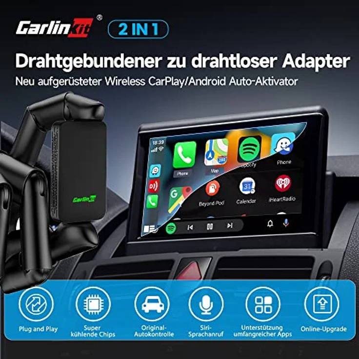 Carlinkit 5.0 2air CarPlay Wireless und Android Auto Wireless Adapter,für Autos mit CarPlay und Android Auto-Funktion(Herstellungsjahr:2017 bis 2024) Unterstützt Sprachassistent,Navigation,Musik – Bild 3