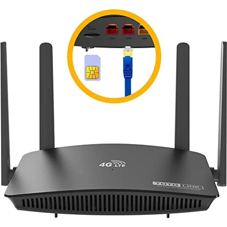 TOTOLINK LR350 4G LTE Router, 2,4 GHz 300 Mbit/s, 150 Mbit/s im Download, 4 externe Rundstrahl-Antennen - Preisvergleich