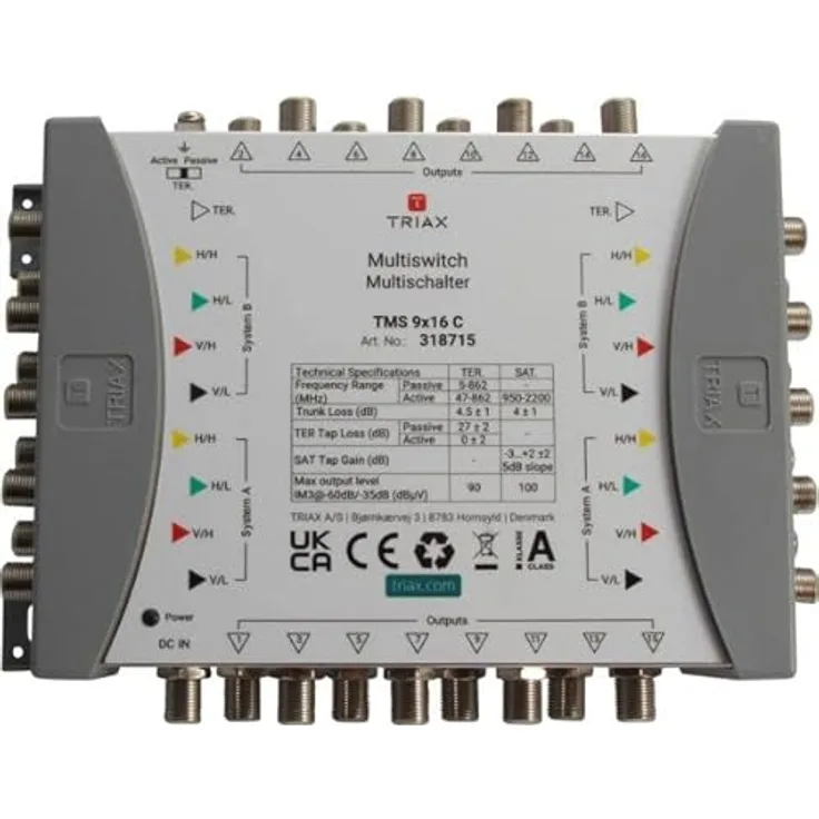 TRIAX Multischalter TMS 9x16 C Cascade Multiswitch Kaskaden-Multischalter für 2 Satellitenpositionen mit 9 Eingängen und 9 Stammleitungsausgängen