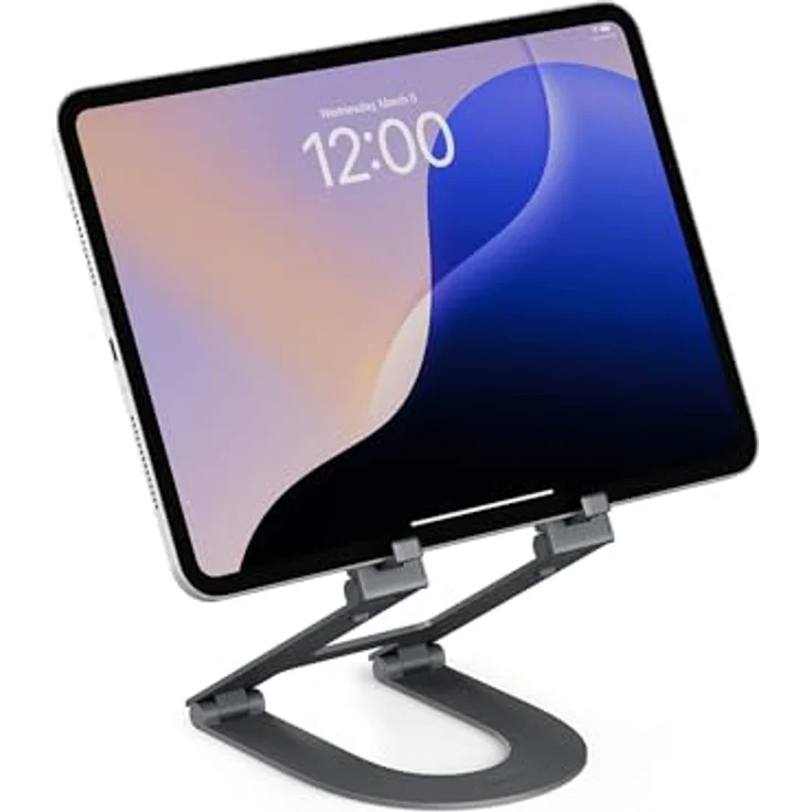 Twelve South Curve Mini Tablet-Ständer, tragbar, verstellbar, 15,2 cm, ergonomische Erhöhung, faltbar, leichtes Design, Schiefer – Bild 1