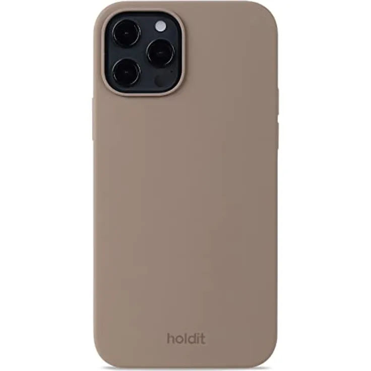 Holdit Silikonhülle iPhone 12/12 Pro (6,1”) - 0,8mm Ultra dünn Handyhülle Silikon - Trendy Slim Silicone case mit Voller Schutz (erhöhte Kante für Kameraschutz) - Mocha Brown